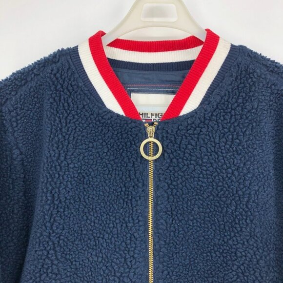 Tommy Hilfiger Navy Sherpa Bomber Jacket size Large - Picture 5 of 16
